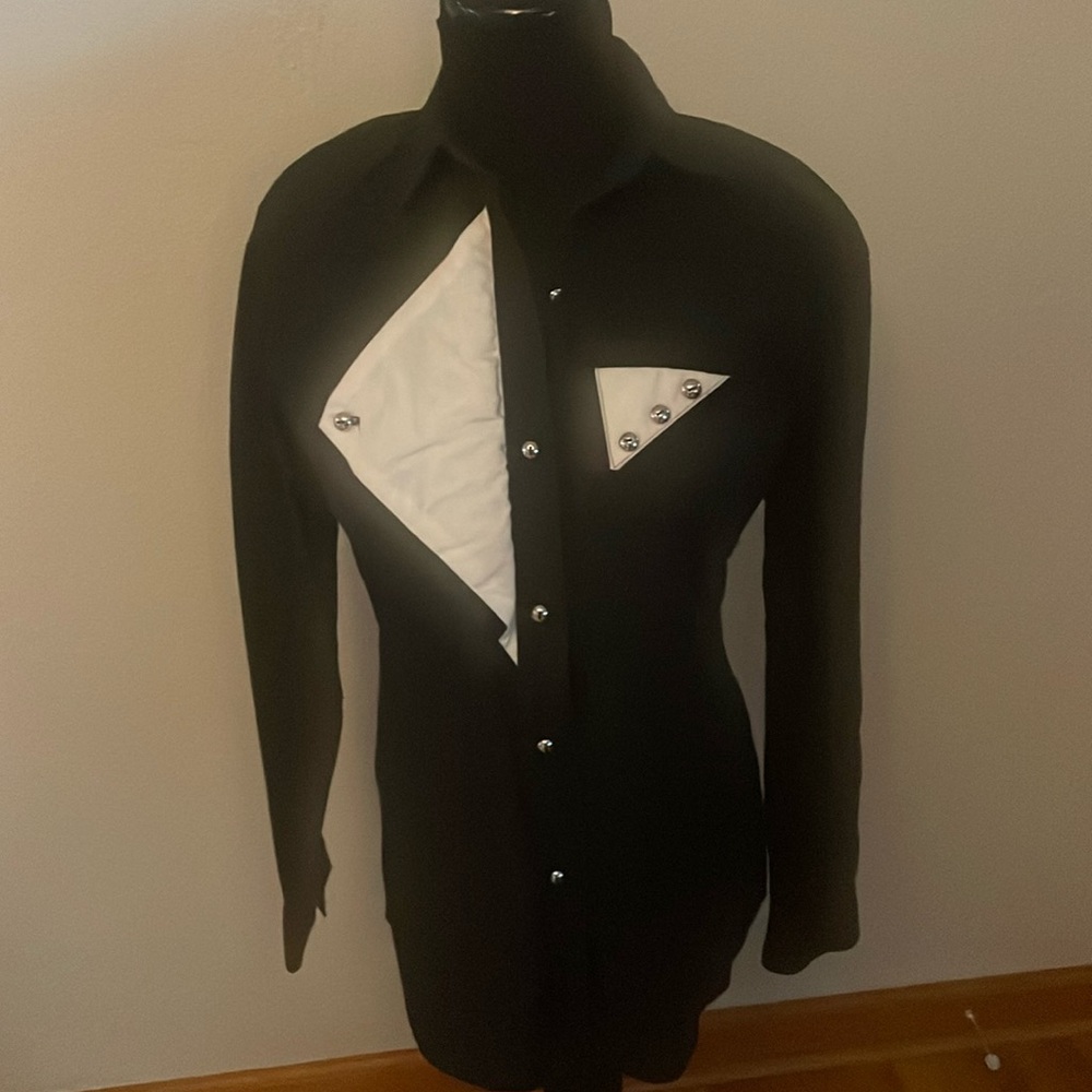 Vintage Western Banjo Black and White Button Down Shirt